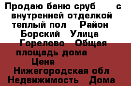 Продаю баню сруб 5*6, с внутренней отделкой, теплый пол. › Район ­ Борский › Улица ­ Горелово › Общая площадь дома ­ 12 › Цена ­ 260 000 - Нижегородская обл. Недвижимость » Дома, коттеджи, дачи продажа   . Нижегородская обл.